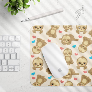 Pattern Of Sloths, Cute Sloths, Hearts Mouse Pad