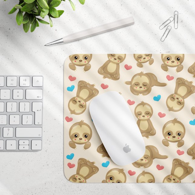 Pattern Of Sloths, Cute Sloths, Hearts Mouse Pad (Creator Uploaded)