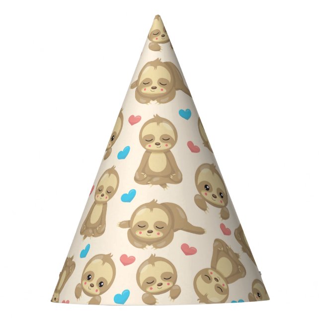 Pattern Of Sloths, Cute Sloths, Hearts Party Hat (Front)