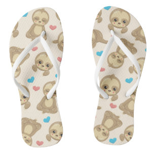 Pattern Of Sloths, Cute Sloths, Hearts Thongs