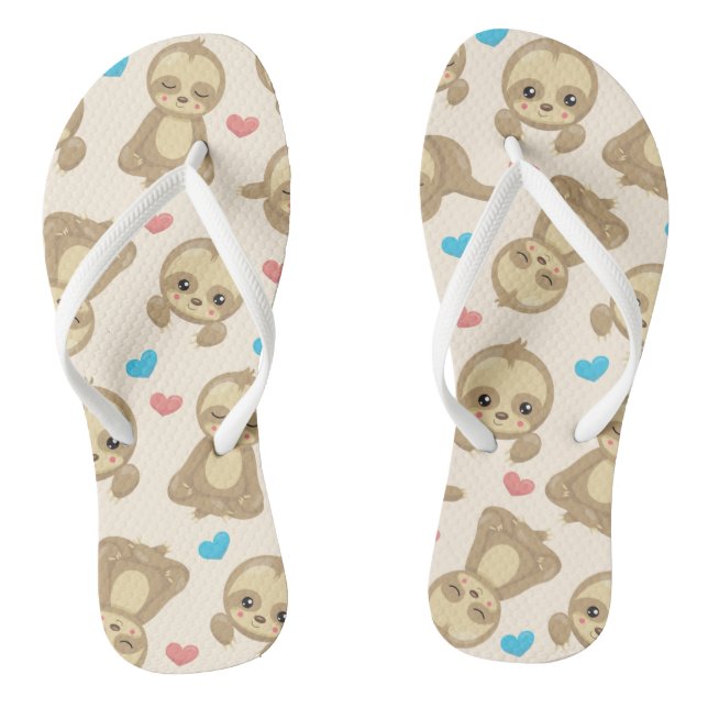 Pattern Of Sloths, Cute Sloths, Hearts Thongs (Footbed)