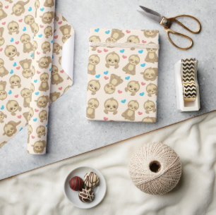 Pattern Of Sloths, Cute Sloths, Hearts Wrapping Paper