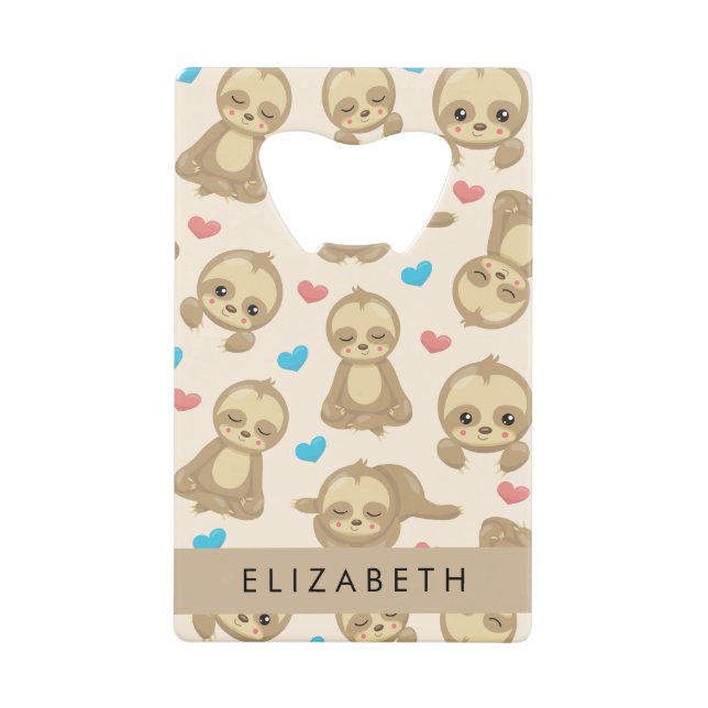 Pattern Of Sloths, Cute Sloths, Hearts, Your Name (Front)