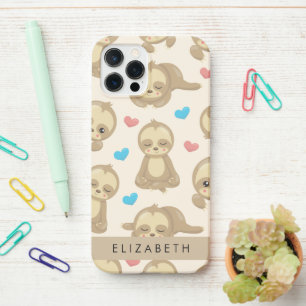 Pattern Of Sloths, Cute Sloths, Hearts, Your Name iPhone 12 Pro Case