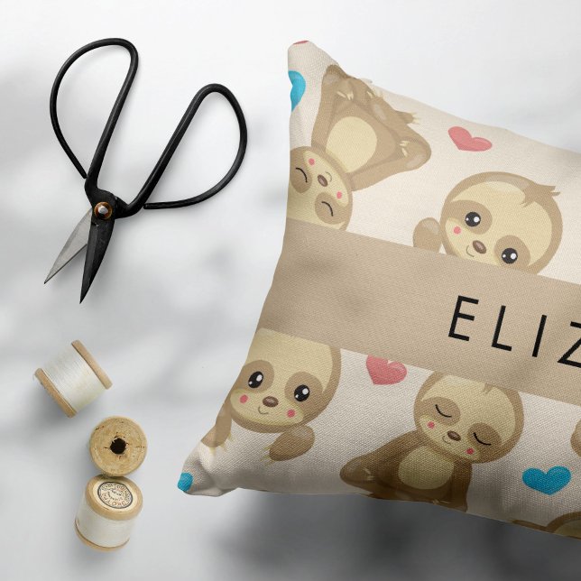 Pattern Of Sloths, Cute Sloths, Hearts, Your Name Pillowcase (Creator Uploaded)