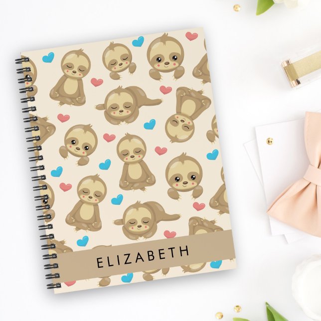Pattern Of Sloths, Cute Sloths, Hearts, Your Name Planner (Creator Uploaded)