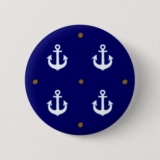 pattern of small white anchors 6 cm round badge (Front)