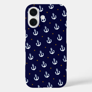 pattern of small white anchors iPhone 16 case