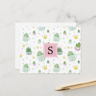 Pattern Of Succulents, Cactus Pattern, Monogram Postcard