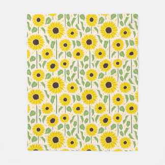 Pattern of sunflowers and leaves fleece blanket
