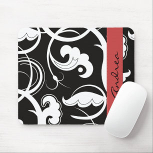 Pattern Of Swirls, Black and White, Your Name Mouse Pad