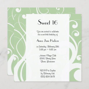 Pattern Of Swirls, Swirl Pattern, Green, Sweet 16 Invitation