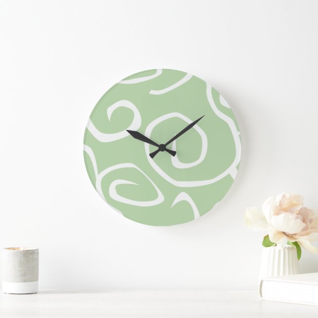 Pattern Of Swirls, Swirl Pattern, Swirling, Green Large Clock (Home)
