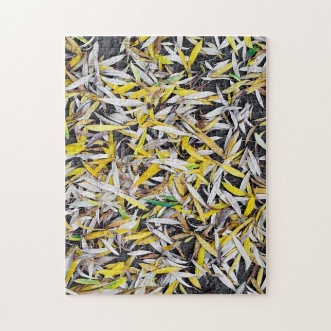 Pattern of the falling leaves on black jigsaw puzzle (Vertical)