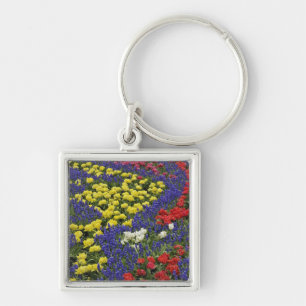 Pattern of tulips and Grape Hyacinth flowers, 2 Key Ring