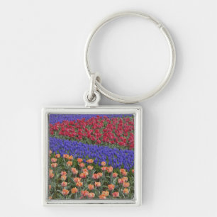 Pattern of tulips and Grape Hyacinth flowers, 3 Key Ring