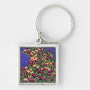 Pattern of tulips and Grape Hyacinth flowers, Key Ring