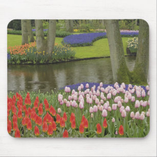 Pattern of tulips and grape hyacinth flowers, mouse pad