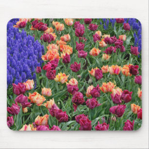 Pattern of tulips and Grape Hyacinth flowers, Mouse Pad