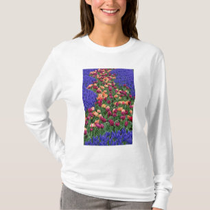 Pattern of tulips and Grape Hyacinth flowers, T-Shirt