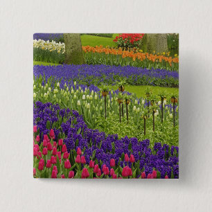 Pattern of tulips hyacinth, and Grape Hyacinth 15 Cm Square Badge