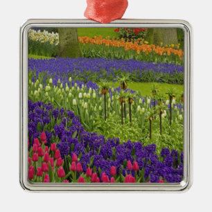 Pattern of tulips hyacinth, and Grape Hyacinth Metal Ornament