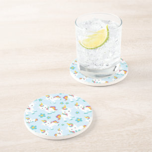 Pattern Of Unicorns, Cute Unicorns, Flowers Coaster