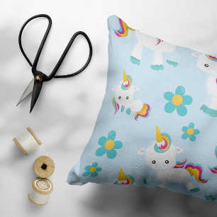 Pattern Of Unicorns, Cute Unicorns, Flowers Decorative Cushion