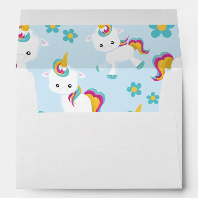 Pattern Of Unicorns, Cute Unicorns, Flowers Envelope (Back (Bottom))