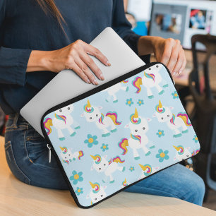 Pattern Of Unicorns, Cute Unicorns, Flowers Laptop Sleeve