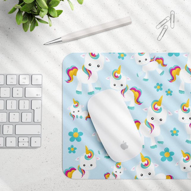 Pattern Of Unicorns, Cute Unicorns, Flowers Mouse Pad (Creator Uploaded)