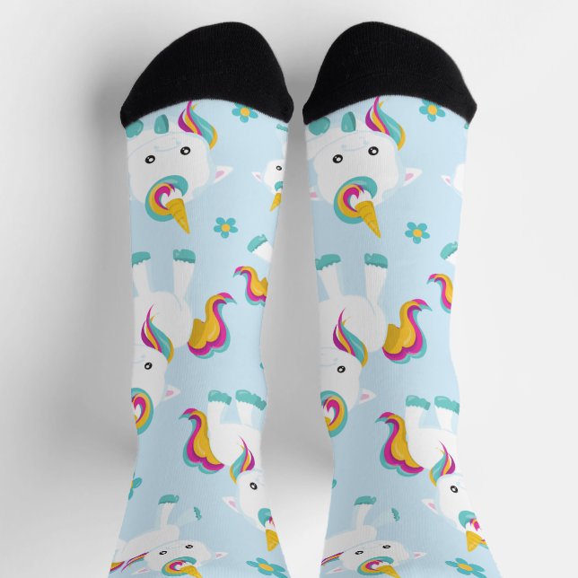 Pattern Of Unicorns, Cute Unicorns, Flowers Socks (Top)