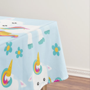 Pattern Of Unicorns, Cute Unicorns, Flowers Tablecloth