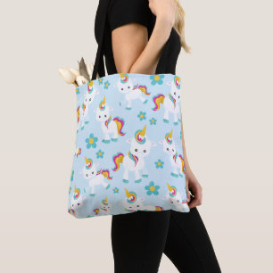 Pattern Of Unicorns, Cute Unicorns, Flowers Tote Bag