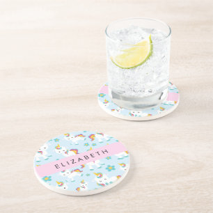 Pattern Of Unicorns, Cute Unicorns, Your Name Coaster