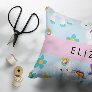 Pattern Of Unicorns, Cute Unicorns, Your Name Decorative Cushion