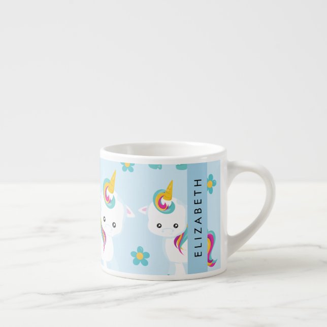 Pattern Of Unicorns, Cute Unicorns, Your Name Espresso Cup (Right)