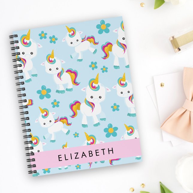 Pattern Of Unicorns, Cute Unicorns, Your Name Notebook (Creator Uploaded)