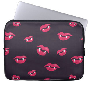 Pattern Of Vampire Lips And Fangs Laptop Sleeve
