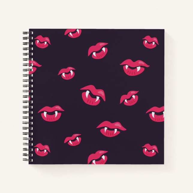 Pattern Of Vampire Lips And Fangs Notebook (Front)