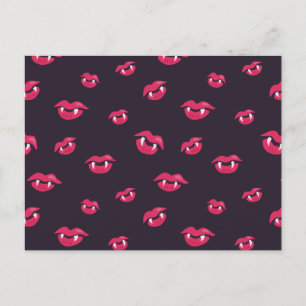 Pattern Of Vampire Lips And Fangs Postcard