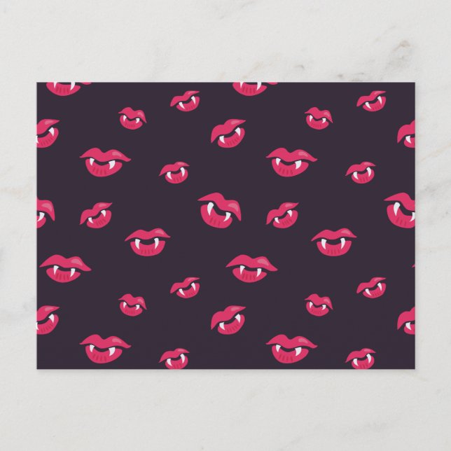 Pattern Of Vampire Lips And Fangs Postcard (Front)