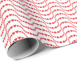 Pattern of Wavy Hearts in red colour Wrapping Paper