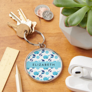 Pattern Of Whales, Blue Whales, Your Name Key Ring