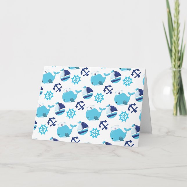 Pattern Of Whales, Cute Whales, Blue Whales Card (Front)