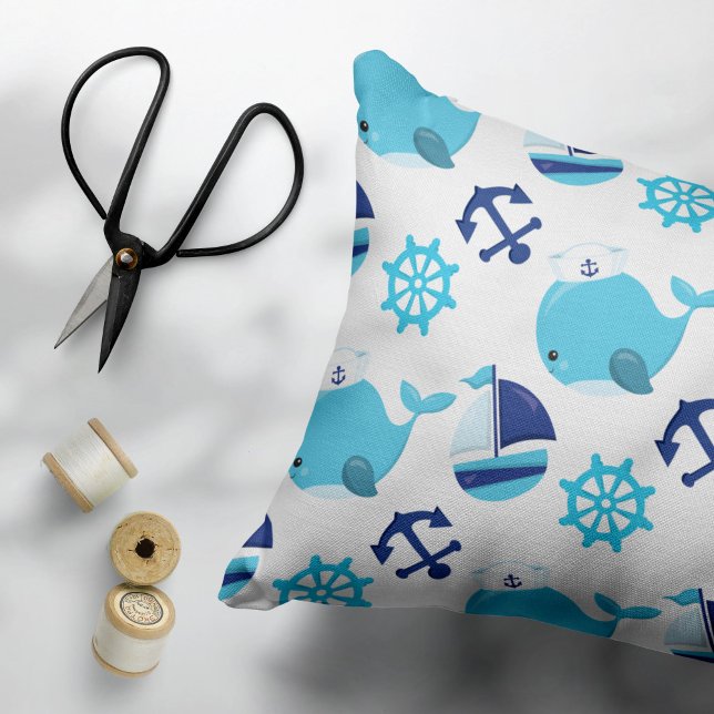 Pattern Of Whales, Cute Whales, Blue Whales Decorative Cushion (Creator Uploaded)