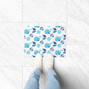 Pattern Of Whales, Cute Whales, Blue Whales Doormat