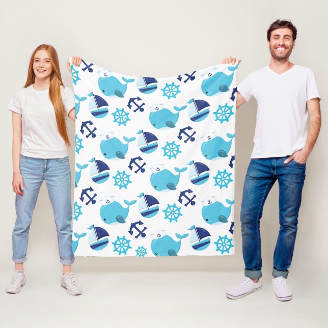 Pattern Of Whales, Cute Whales, Blue Whales Fleece Blanket (In Situ)