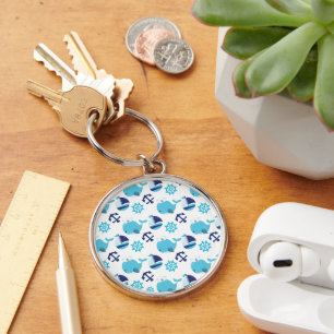 Pattern Of Whales, Cute Whales, Blue Whales Key Ring