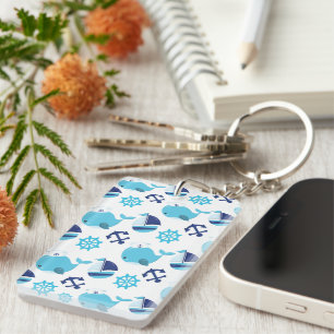 Pattern Of Whales, Cute Whales, Blue Whales Key Ring